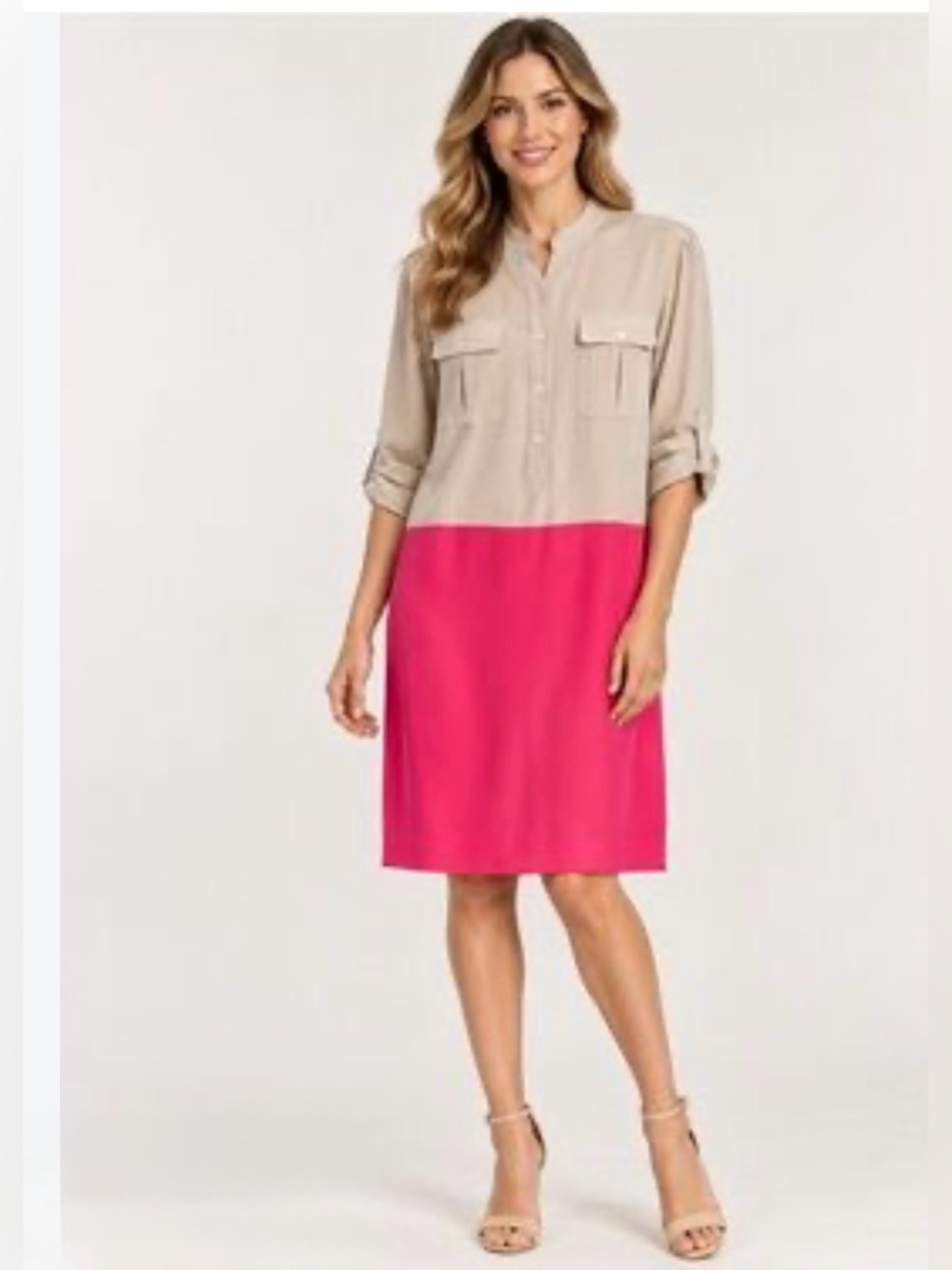 NWT Per Se 100% Silk Color Block Midi Dress Size 10 Boxy Cut Gorgeous
